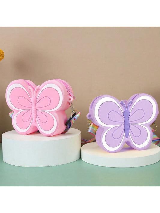 1pc Kids Silicone Cute Butterfly Shoulder Bag, Candy Color Crossbody Bag For Girls