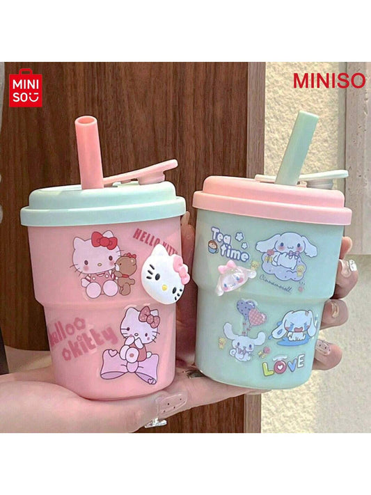 DIY Self-Adhesive ProductsSanrio  Cat. Cinnamon Dog Water Cup Female Office Worker New Style Ins Cute Sticker Girl Straw Cup Portable Large Capacity Coffee Milk Cup