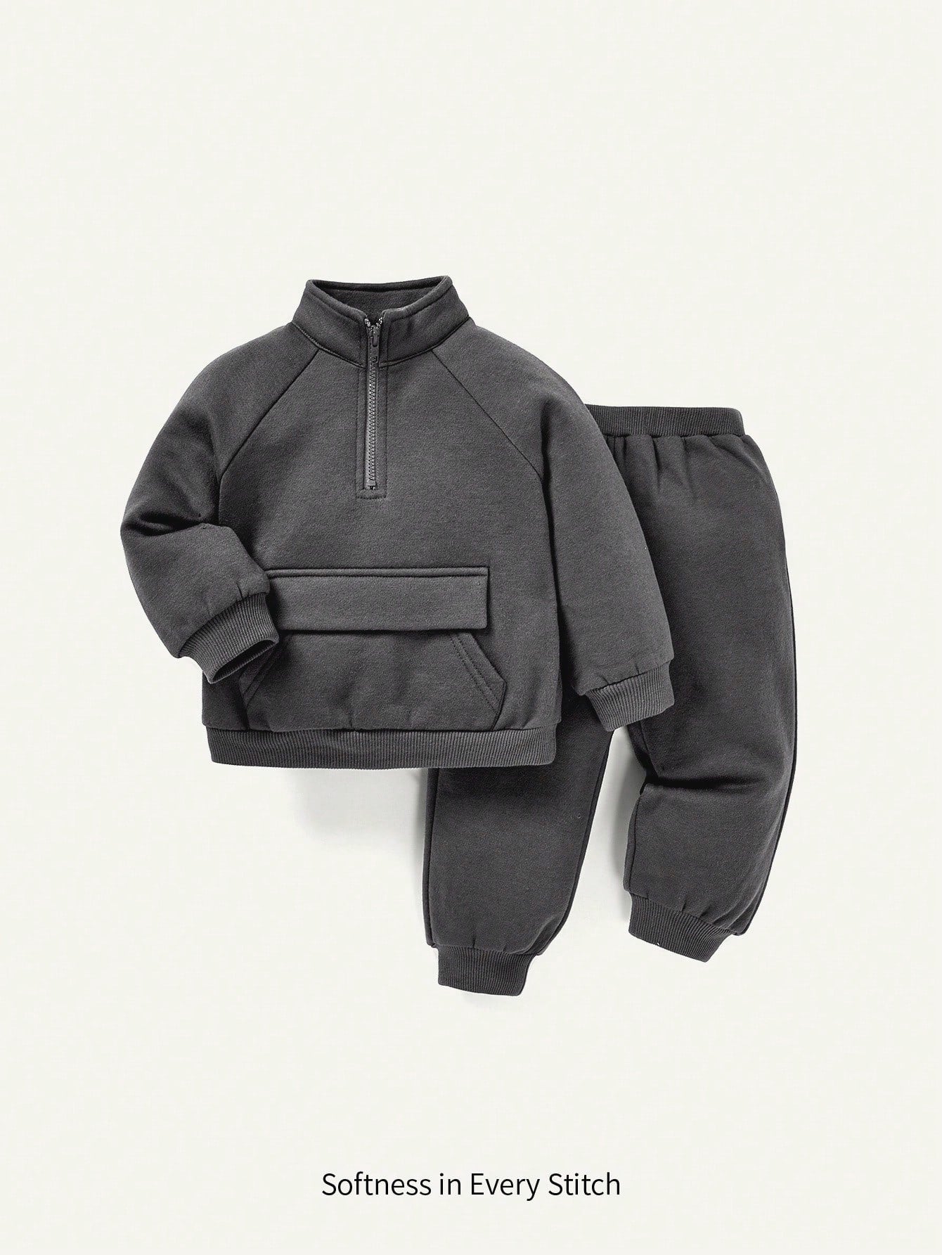 Cozy Pixies 2pcs/Set Baby Boy Stand Collar Raglan Sleeve Pocket Front Solid Sweatshirt And Pants