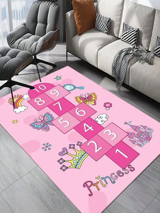 1pc Number & Butterfly Pattern Rug, Cartoon Polyester Anti-Slip Floor Carpet For Home ,Room Decor