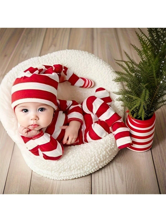 2pcs Newborn Christmas Photography Costume - Baby Christmas Red Footed Jumpsuit Baby Shower Family Decorations Gifts