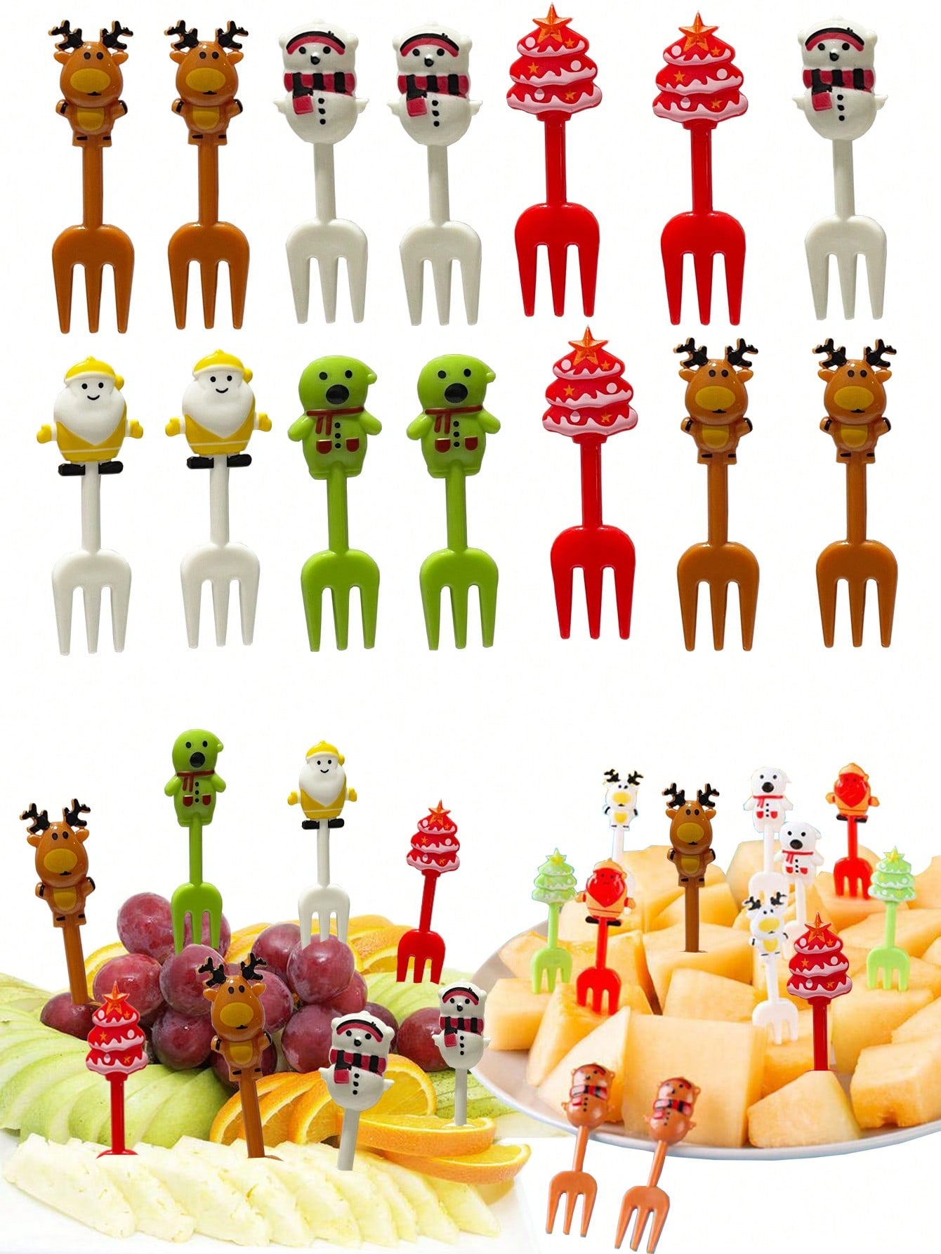 10/20/30pcs Christmas Gift Fruit Forks, Reusable Dessert Cake Picks, Random Colors Cocktail Party SuppliesHome Room Decoration,Kitchen,Christmas Gift
