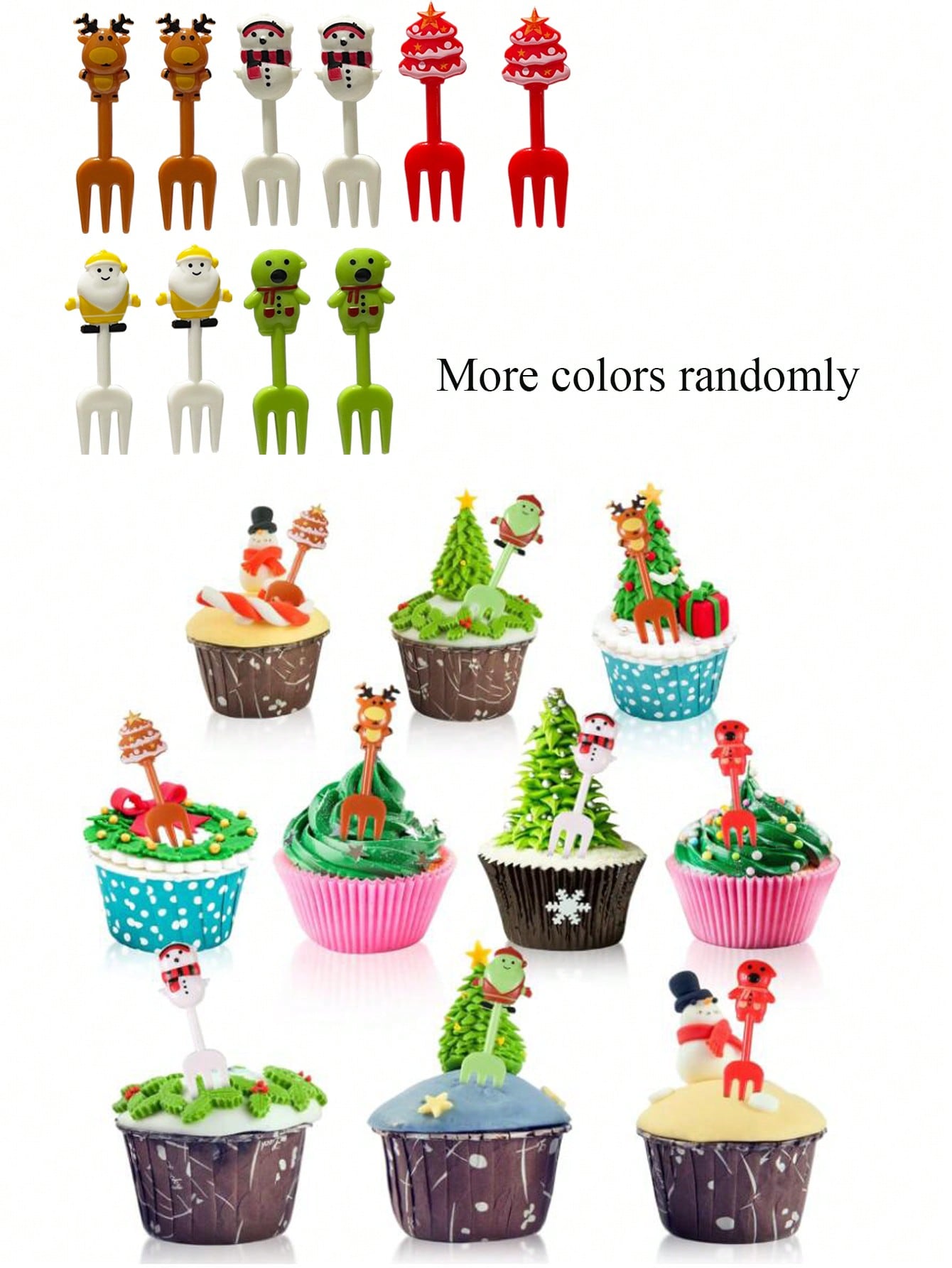 10/20/30pcs Christmas Gift Fruit Forks, Reusable Dessert Cake Picks, Random Colors Cocktail Party SuppliesHome Room Decoration,Kitchen,Christmas Gift