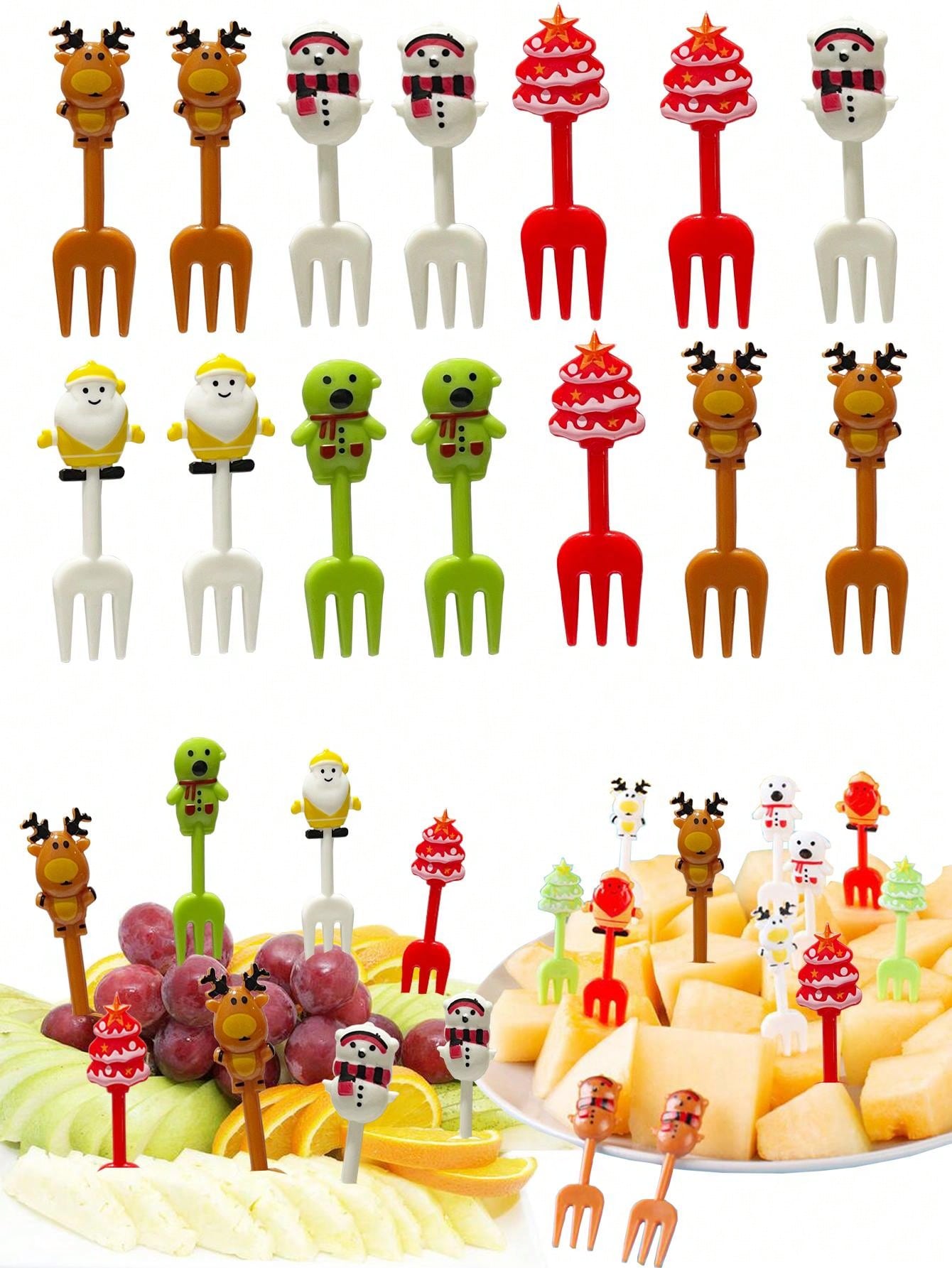 10/20/30pcs Christmas Gift Fruit Forks, Reusable Dessert Cake Picks, Random Colors Cocktail Party SuppliesHome Room Decoration,Kitchen,Christmas Gift