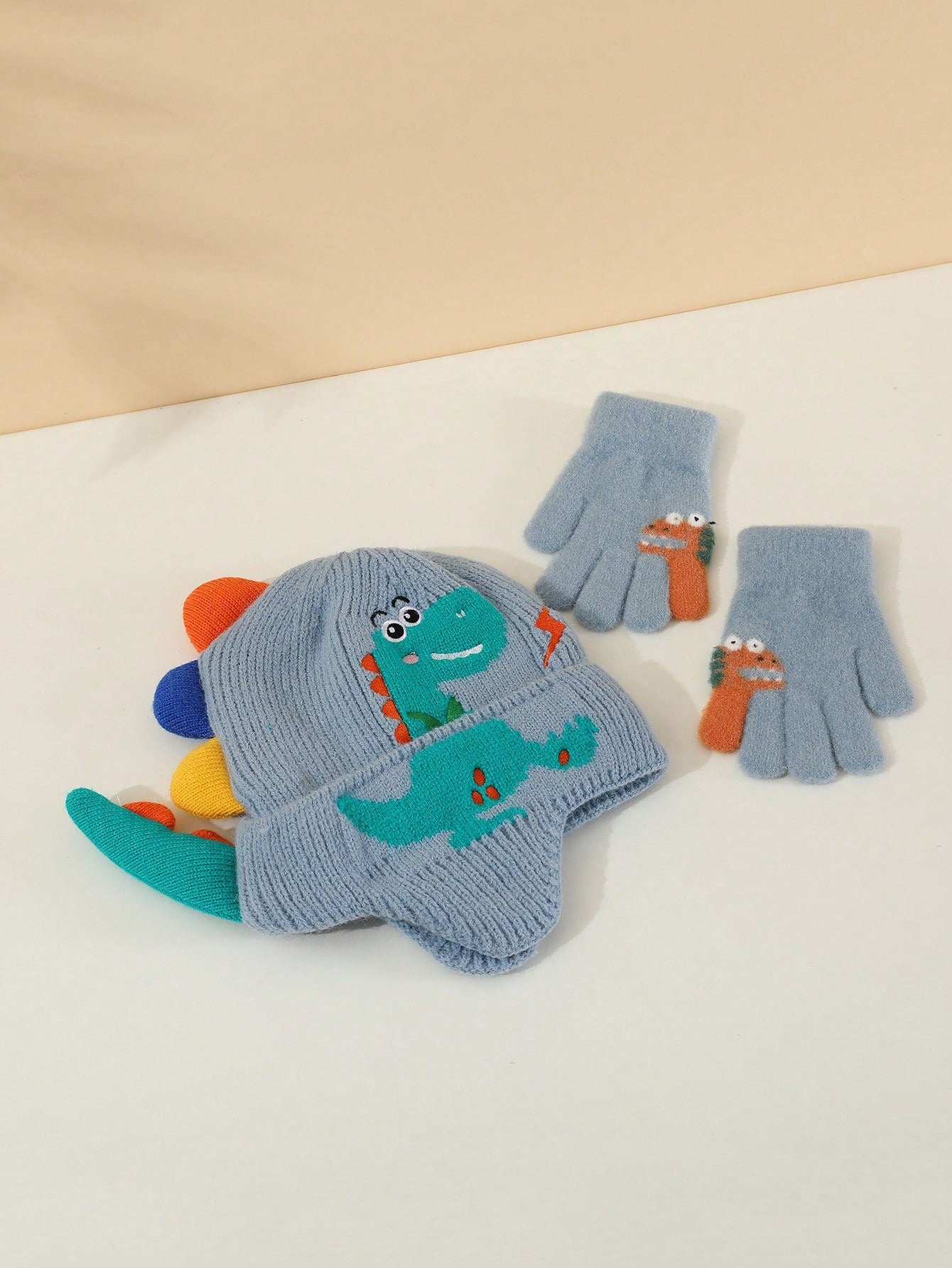 3-8 Years Old Kids Winter Knitted Hat & Gloves Set, Warm & Windproof For Baby Boys & Girls