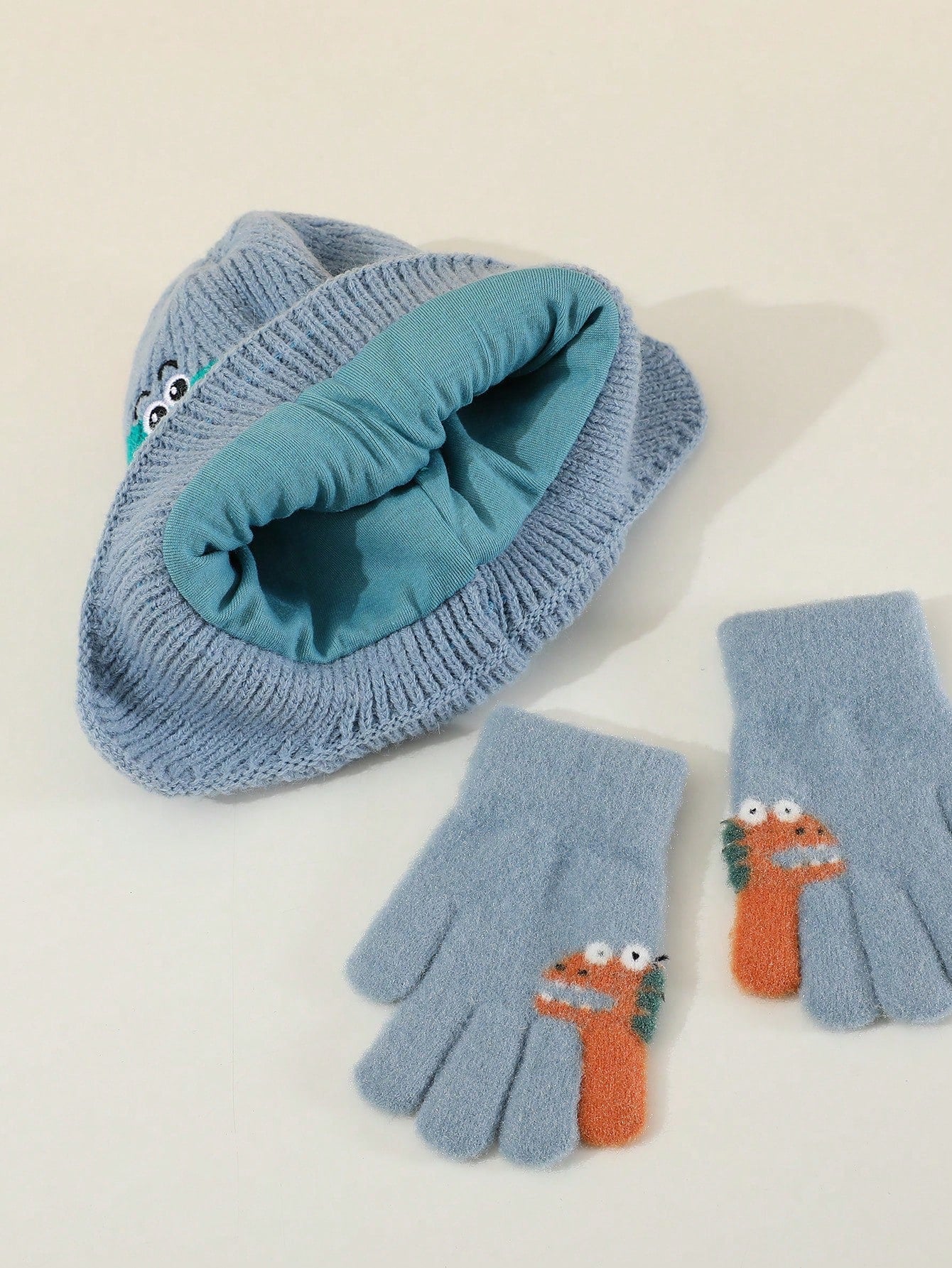 3-8 Years Old Kids Winter Knitted Hat & Gloves Set, Warm & Windproof For Baby Boys & Girls