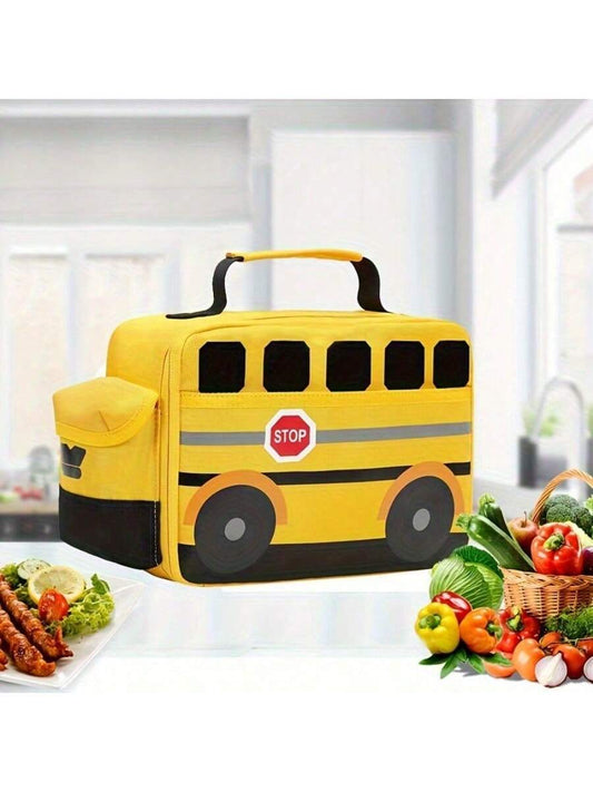 1PC Yellow School Bus Lunch Box Bag For Back To School Girls Boys Insulated Lunch Bags Reusable Lunch Cooler Tote For Women Work Travel Pinic