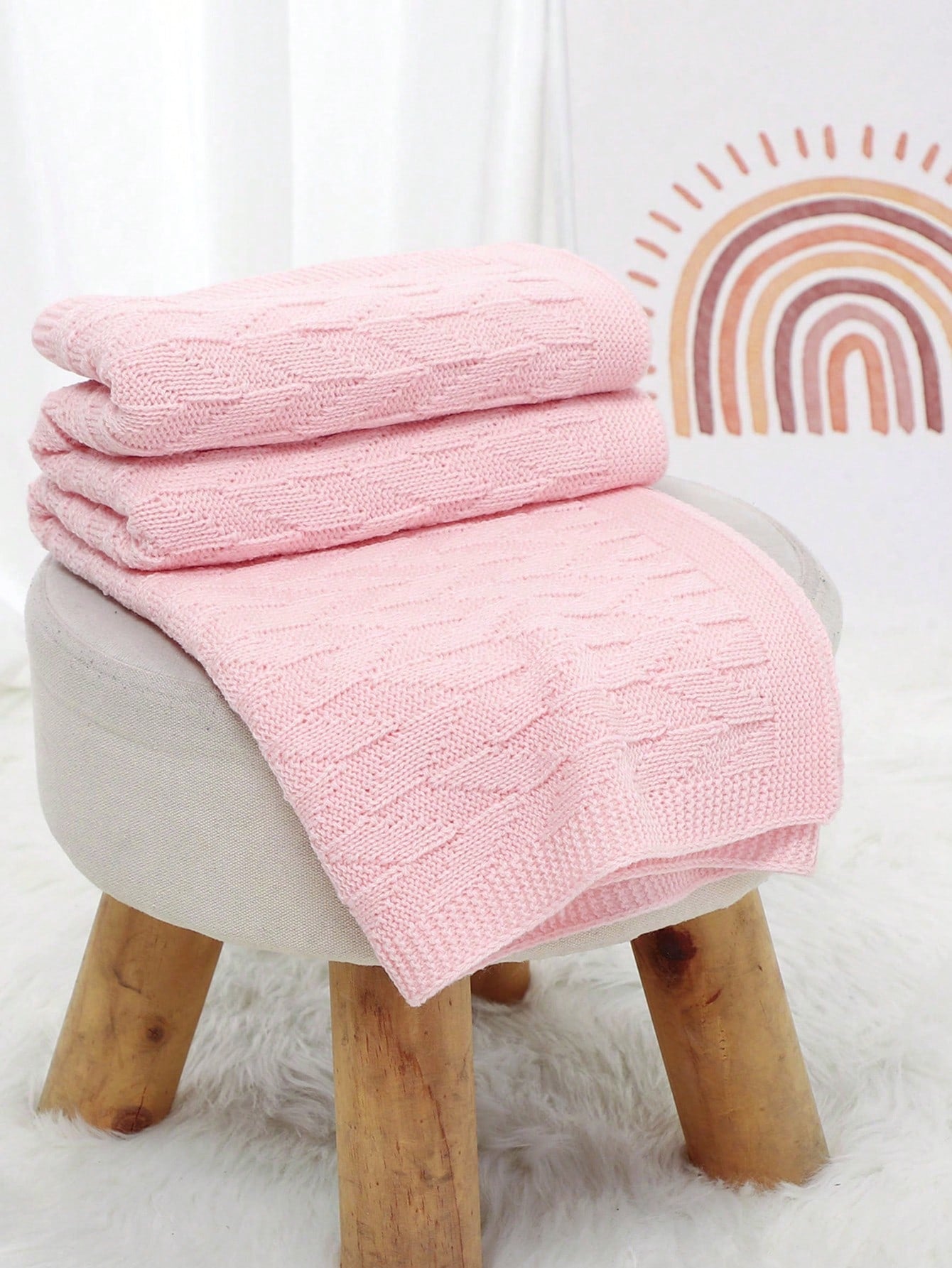 1pc Soft & Comfy Casual Minimalist Knitted Blanket For Baby Stroller, Nursery, All Season Use