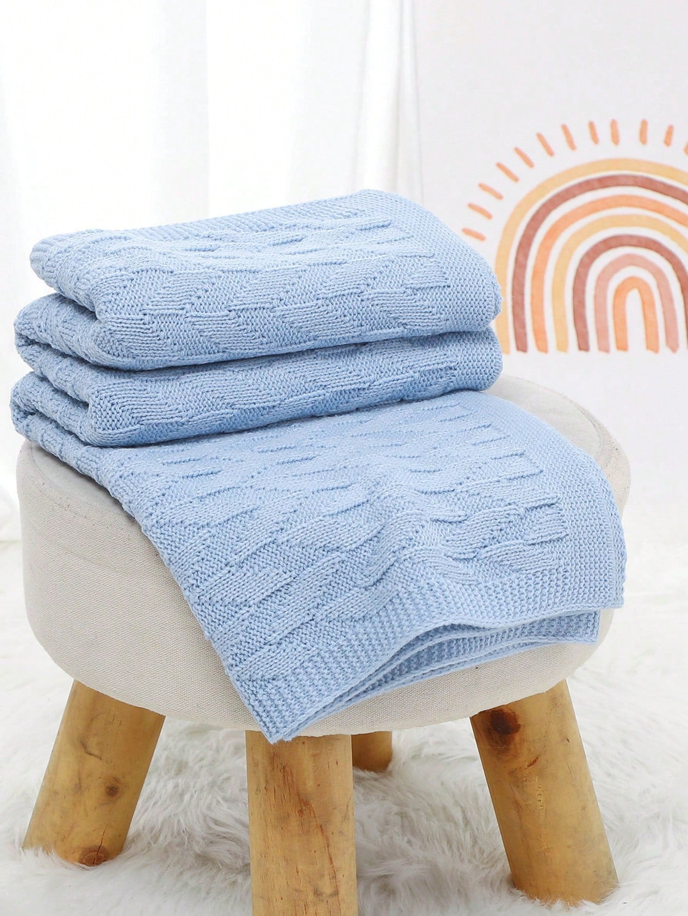 1pc Soft & Comfy Casual Minimalist Knitted Blanket For Baby Stroller, Nursery, All Season Use