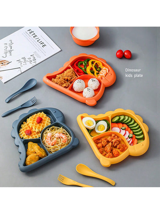 4pcs/Set Kids Cartoon Dinosaur Divided Plate, All-In-One Feeding Dish