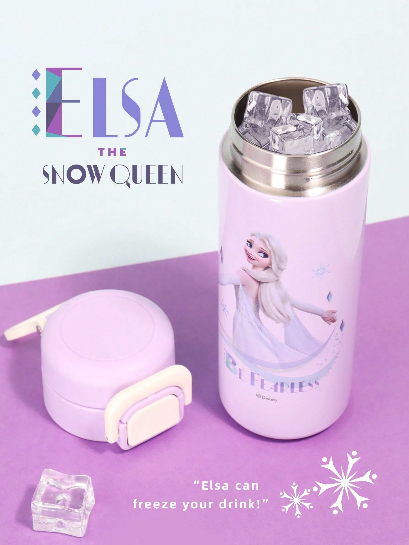 Disney 1pc Disney Elsa, Mickey, Stitch, Strawberry Bear Series 450ML Stainless Steel Children's Fashionable Direct Drinking Water Cup, Keeps Cold & Hot, Suitable For Daily Use