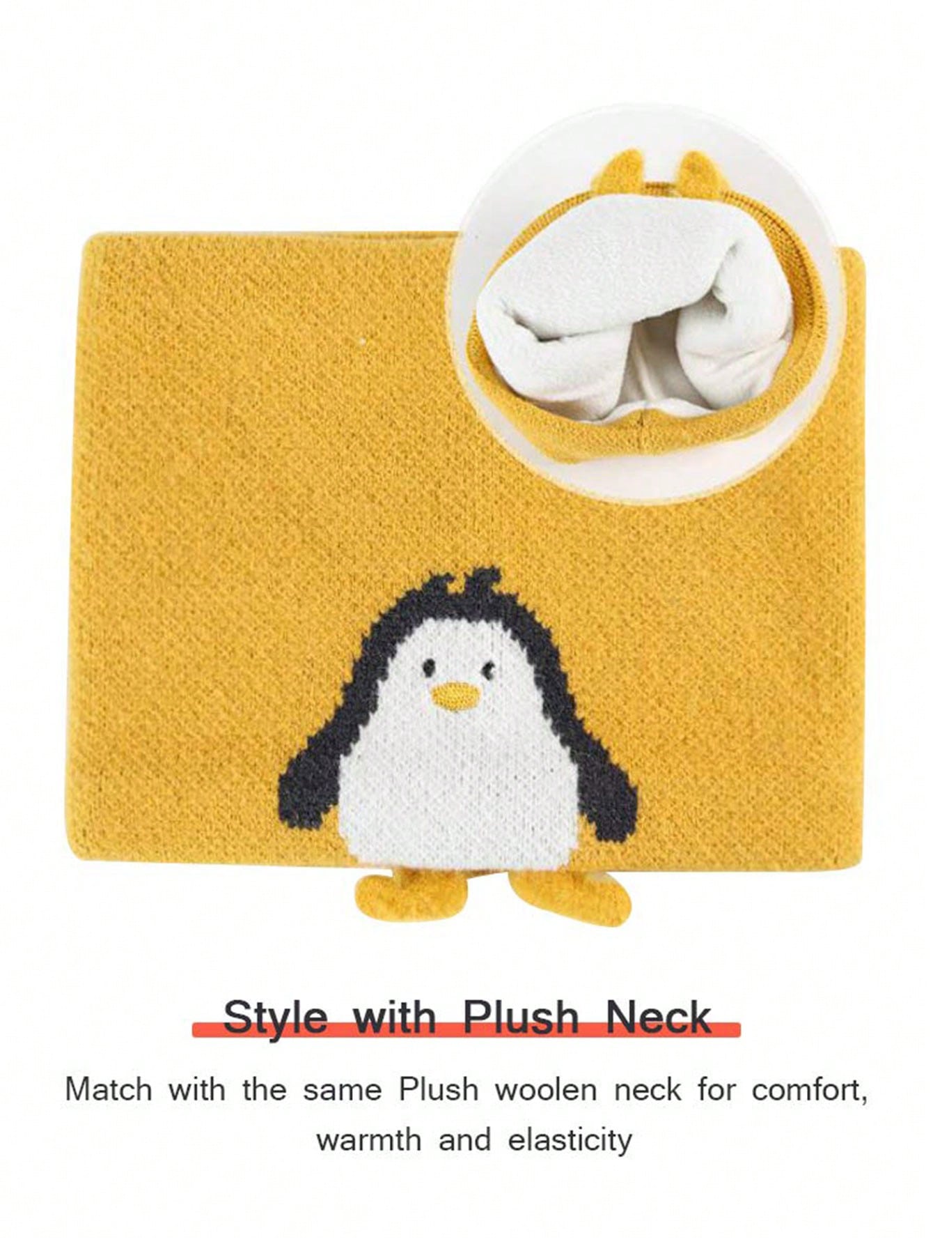 2pcs/Set Kids Knitted Hat & Scarf Set, Penguin Pom Pom Beanie Hat, Warm & Thick For Boys And Girls, Autumn/Winter