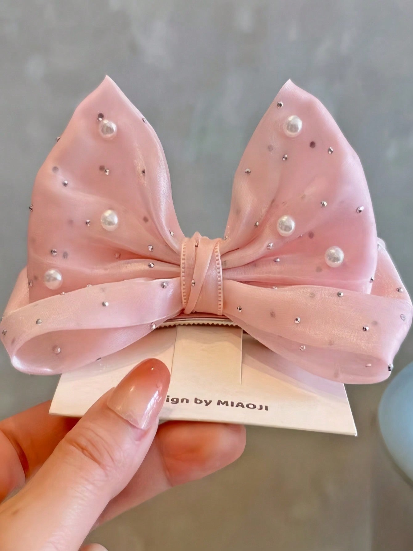 1pc Girls Cute Sweet Rhinestone Bowknot Decor Hair Clip (Shipped Without Card)