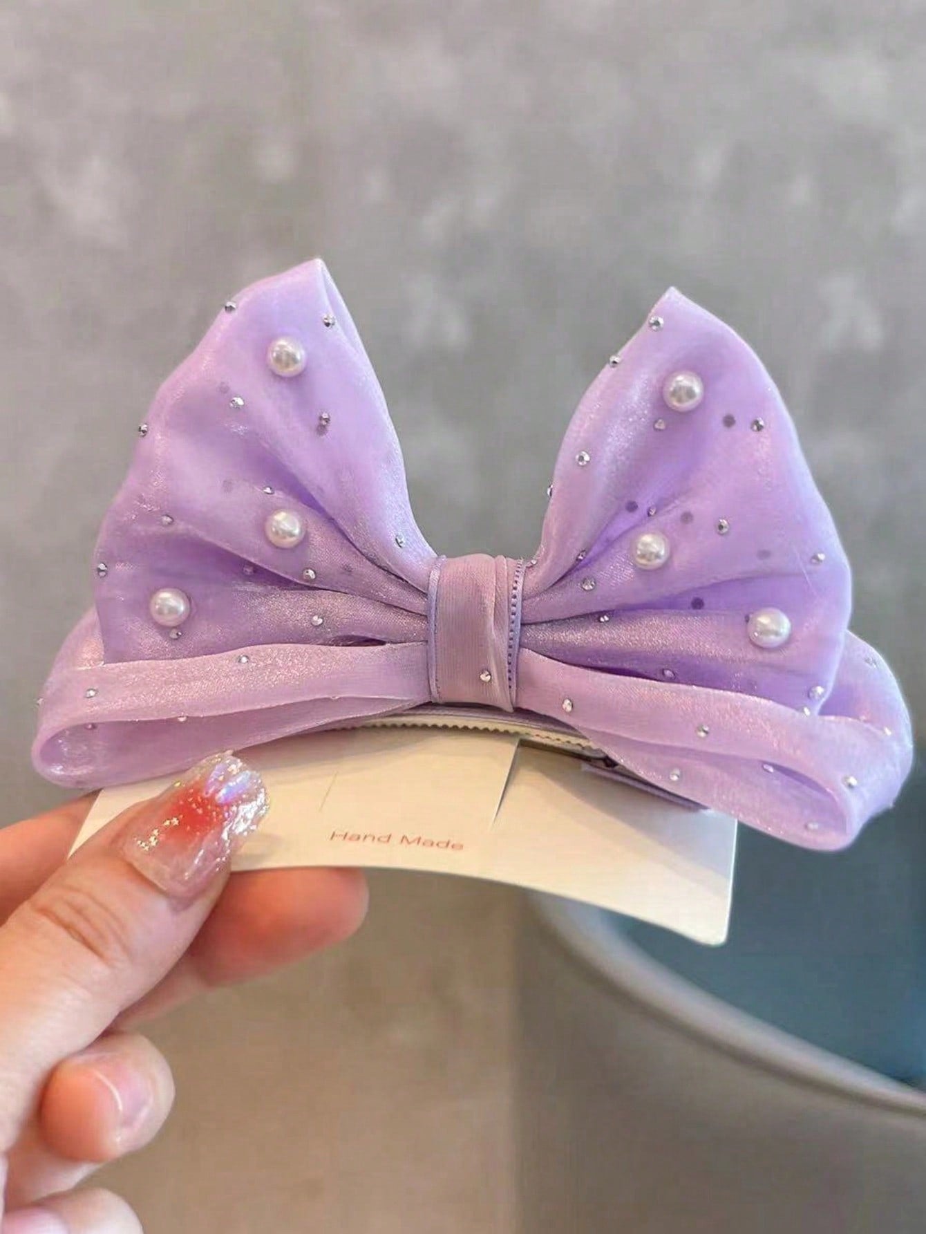 1pc Girls Cute Sweet Rhinestone Bowknot Decor Hair Clip (Shipped Without Card)