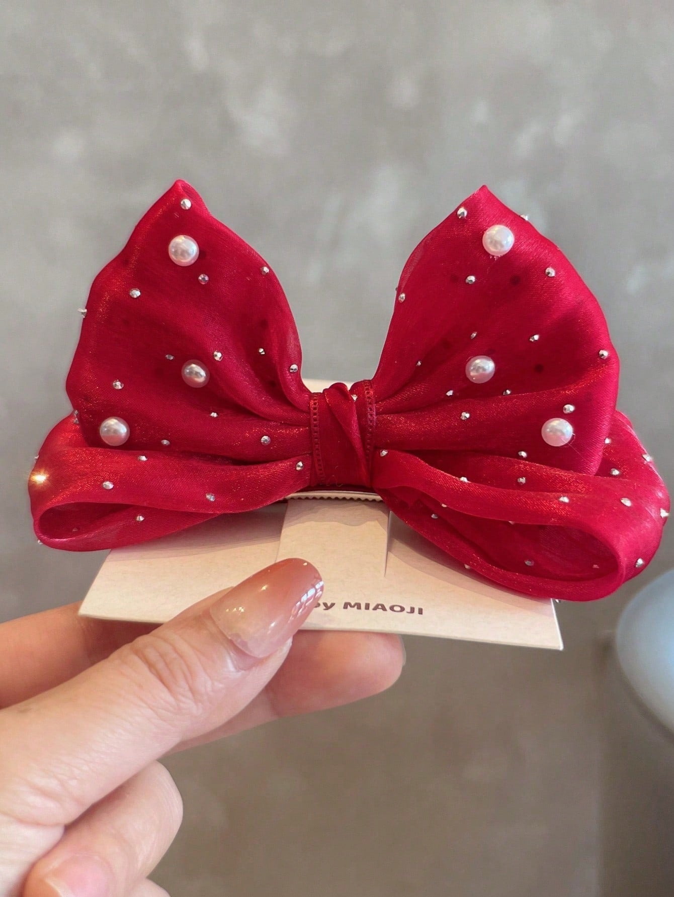 1pc Girls Cute Sweet Rhinestone Bowknot Decor Hair Clip (Shipped Without Card)