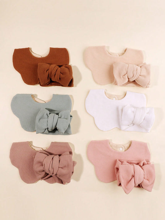 Newborn/Infant Ribbed Bibs & Oversized Bow Headband Set