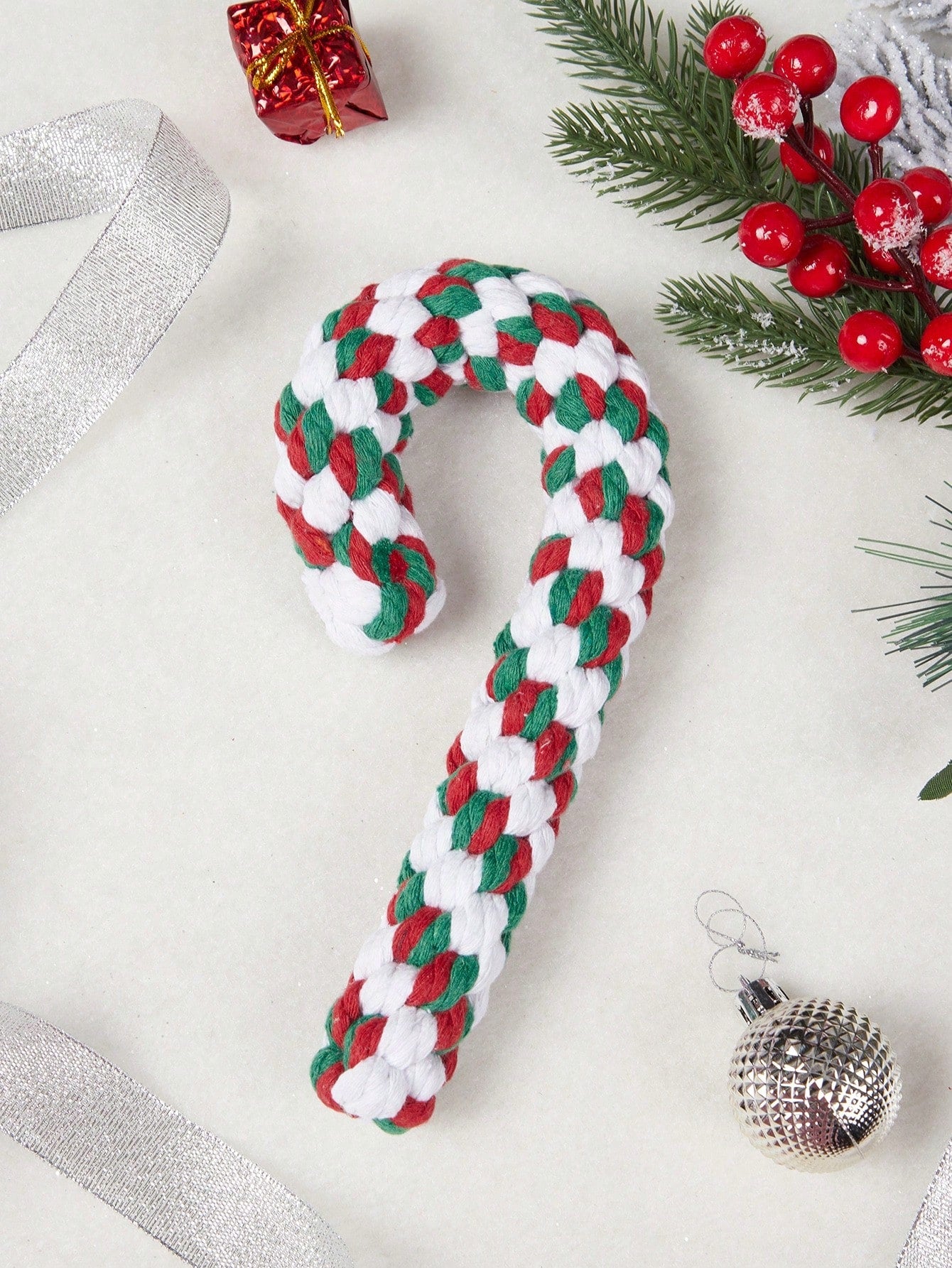 1pc Random Christmas Pet Toy, Christmas Themed Chewing Toy, Christmas Rope Toy, Christmas Gift, Durable Rope For Teeth Cleaning, Pet Teething Chew Toy, Cat Interactive Toy