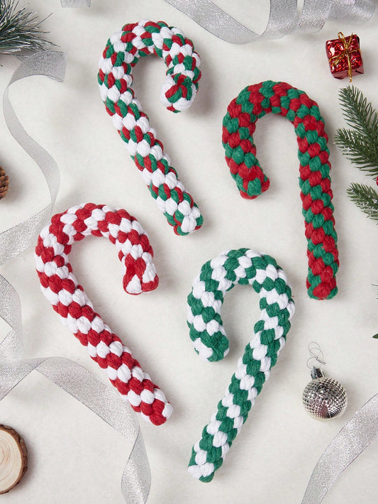 1pc Random Christmas Pet Toy, Christmas Themed Chewing Toy, Christmas Rope Toy, Christmas Gift, Durable Rope For Teeth Cleaning, Pet Teething Chew Toy, Cat Interactive Toy