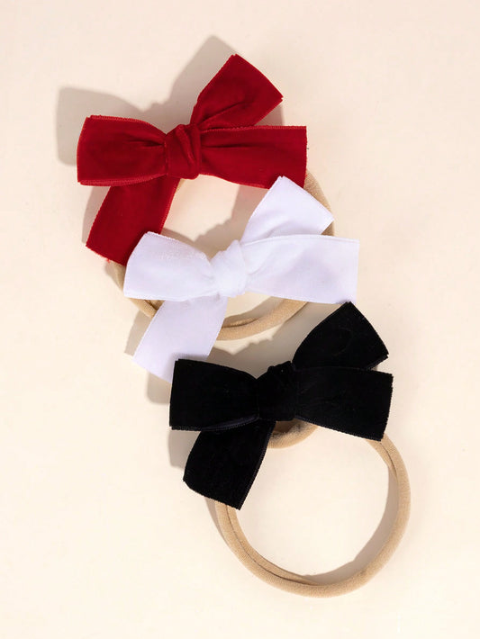 3pcs Velvet Headbands For Baby Red White Black Bow Hairbands For Toddler Infant Newborn Elastic Nylon Hair Bands Solid Color Bow Hair Bands For Fall Winter Kids Baby Hair Accessories