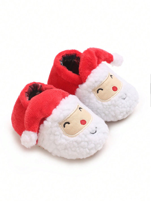 Newborn Infant Santa Claus Design Anti-Slip Warm Winter Shoes, Suitable For Autumn & Winter