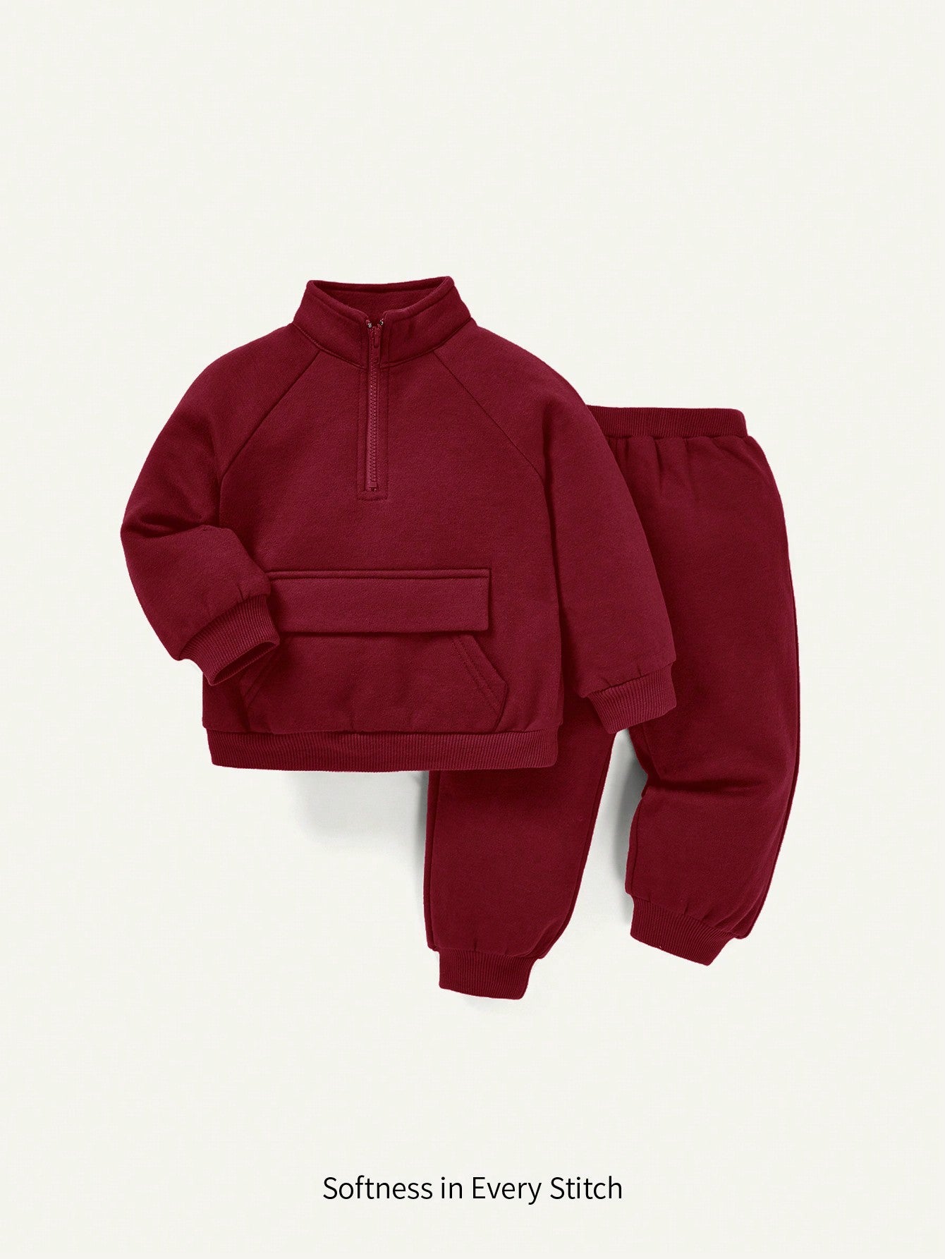 Cozy Pixies 2pcs/Set Baby Boy Stand Collar Raglan Sleeve Pocket Front Solid Sweatshirt And Pants