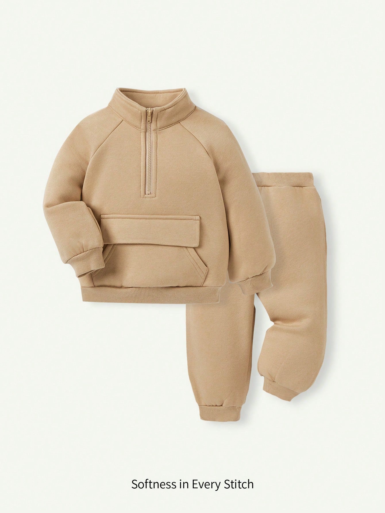 Cozy Pixies 2pcs/Set Baby Boy Stand Collar Raglan Sleeve Pocket Front Solid Sweatshirt And Pants