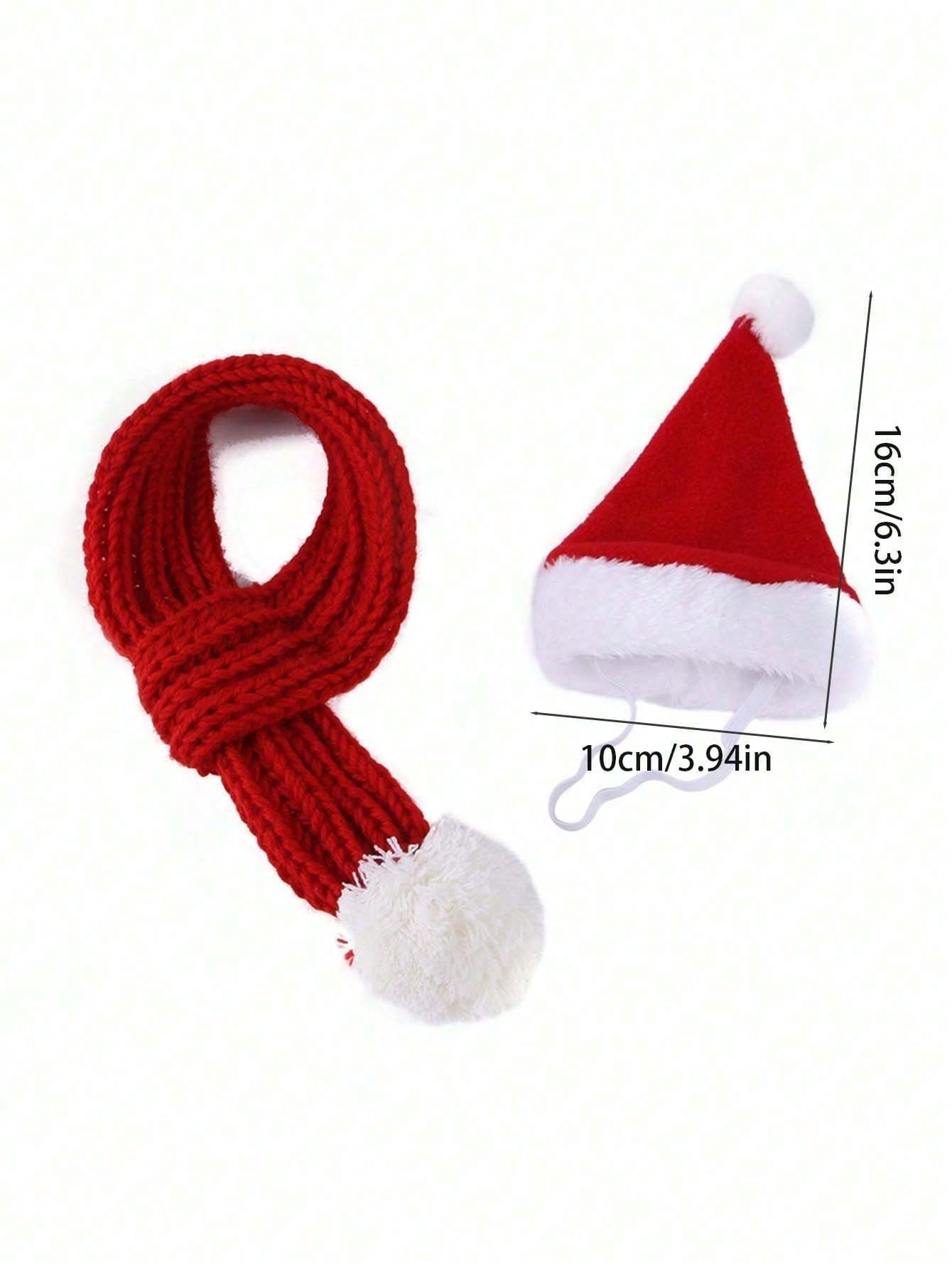 1 Set Cat & Dog Christmas Hat & Scarf, Funny Pet Winter Warm Scarf & Hat Outfit