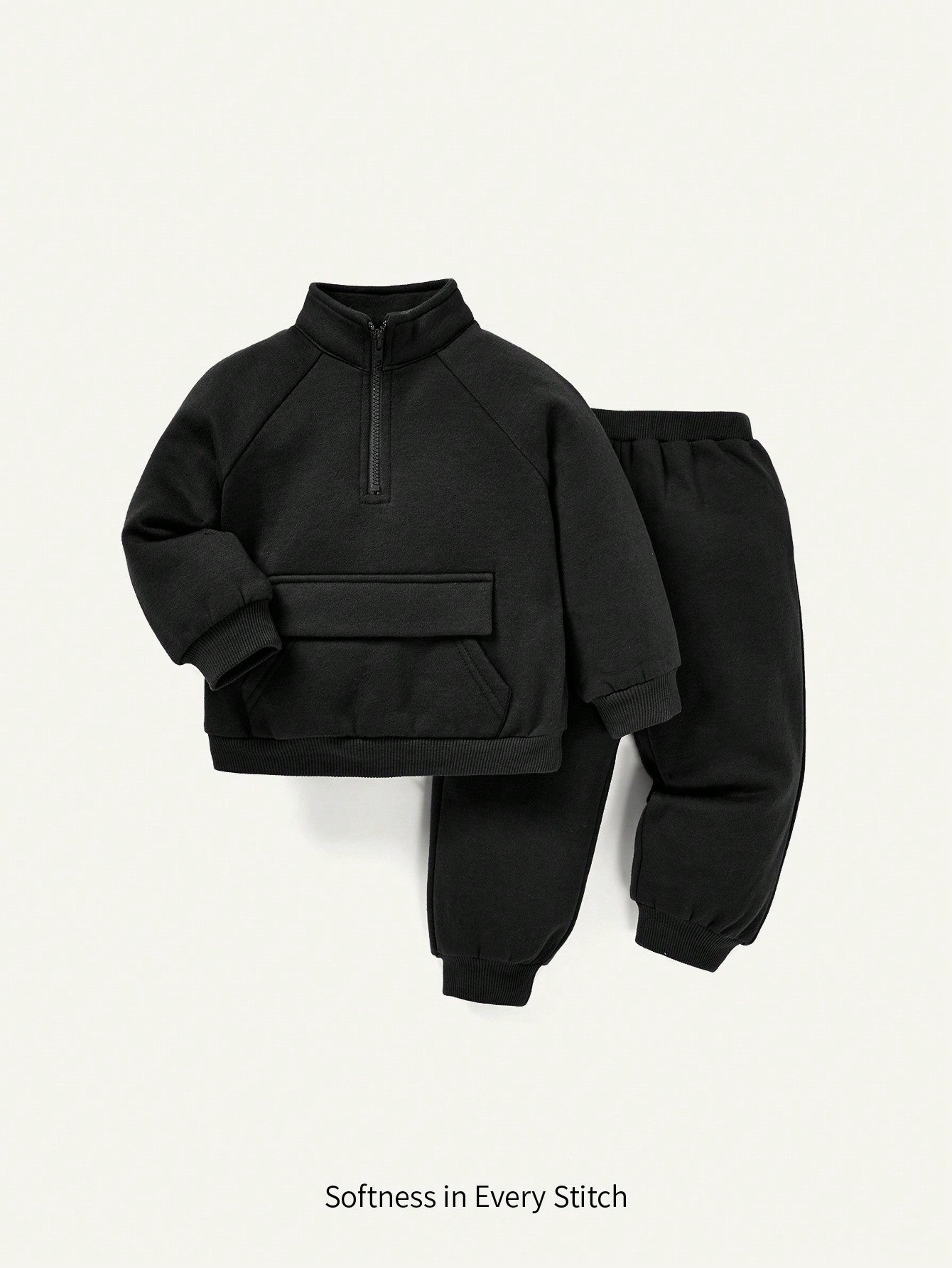 Cozy Pixies 2pcs/Set Baby Boy Stand Collar Raglan Sleeve Pocket Front Solid Sweatshirt And Pants