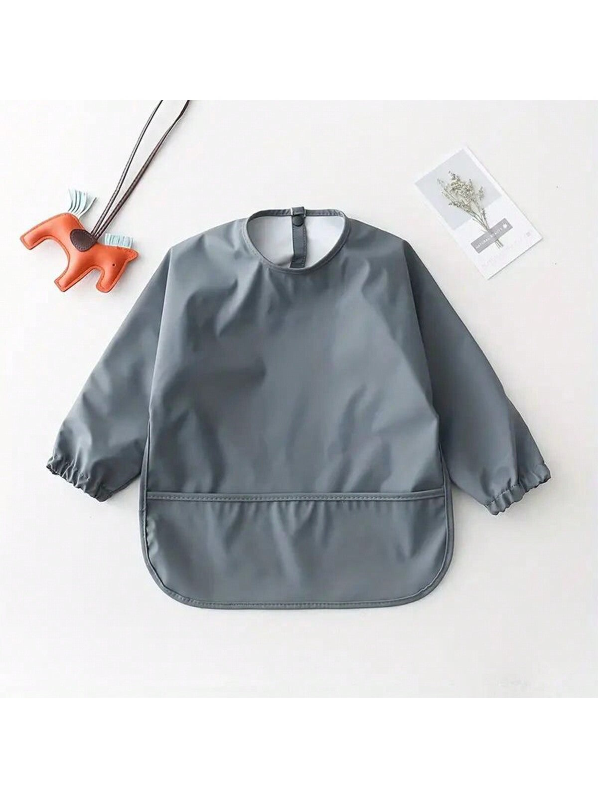 Long Sleeve Reversible Baby Bibs, Soft & Waterproof, Solid Color Feeding Smock Apron