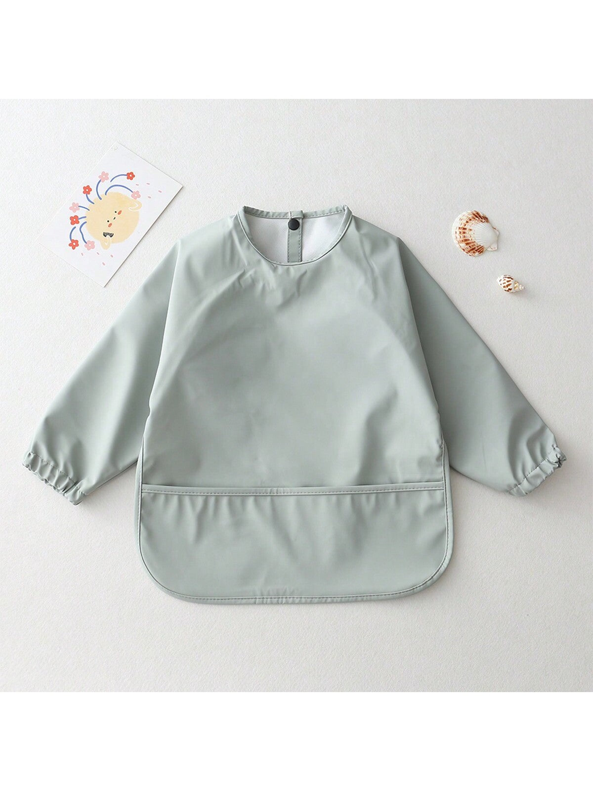 Long Sleeve Reversible Baby Bibs, Soft & Waterproof, Solid Color Feeding Smock Apron