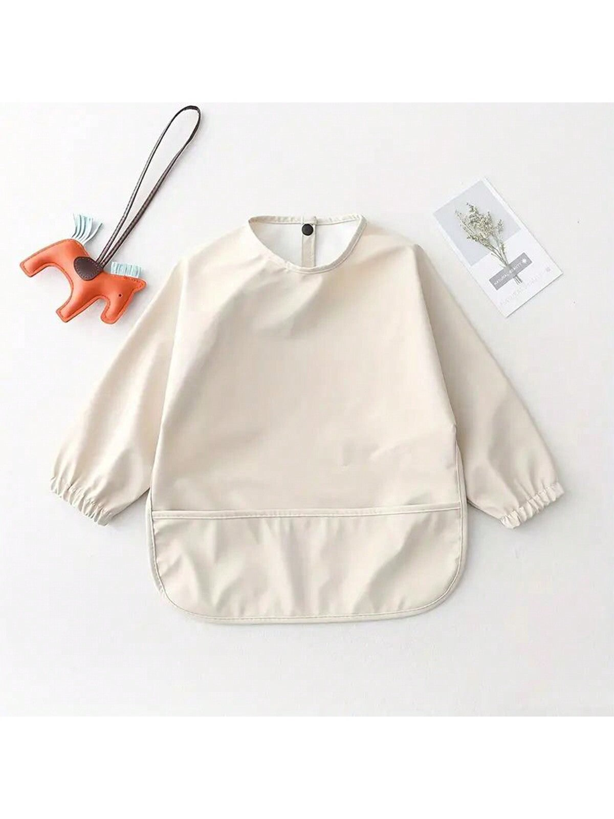 Long Sleeve Reversible Baby Bibs, Soft & Waterproof, Solid Color Feeding Smock Apron