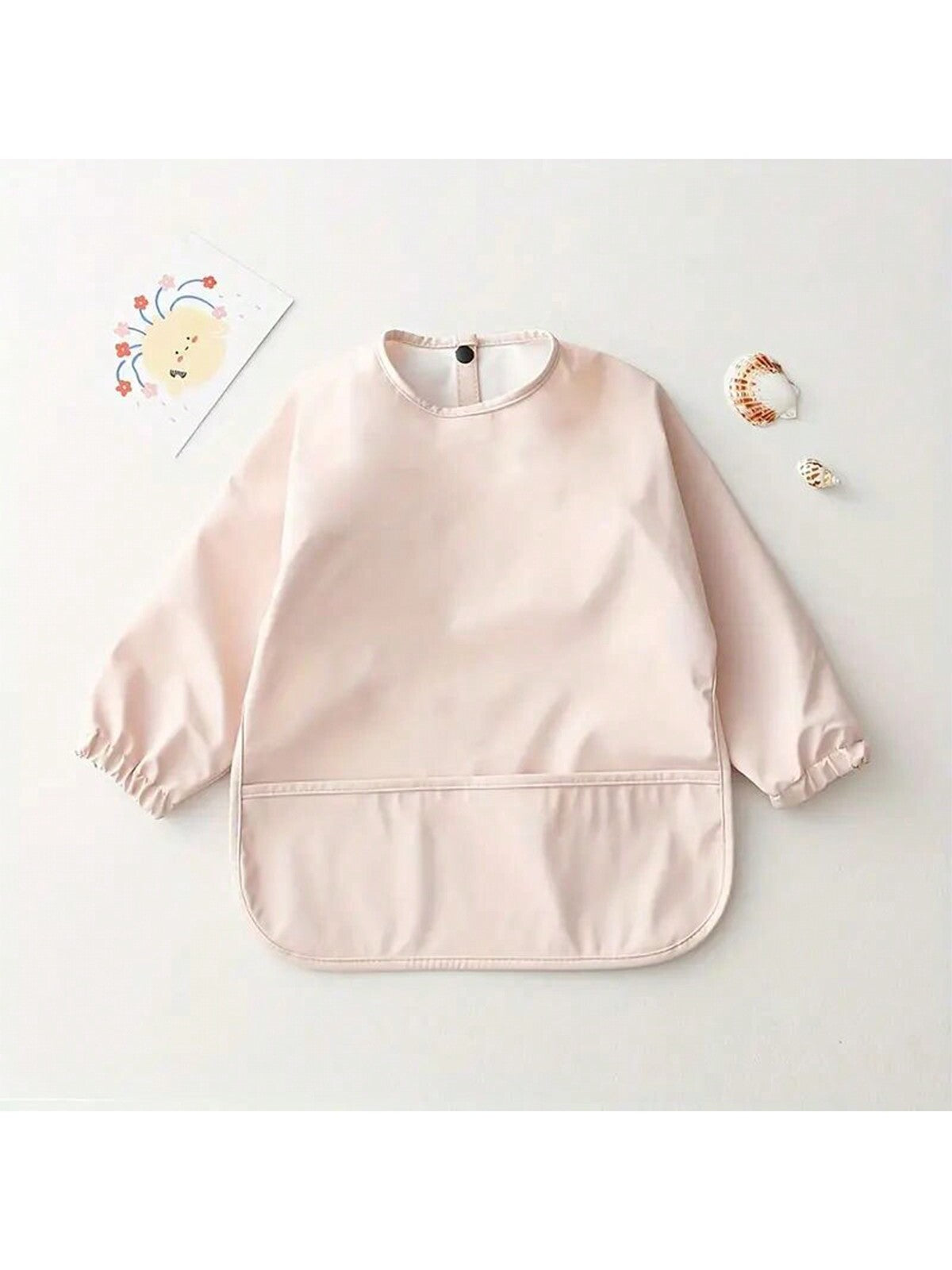 Long Sleeve Reversible Baby Bibs, Soft & Waterproof, Solid Color Feeding Smock Apron