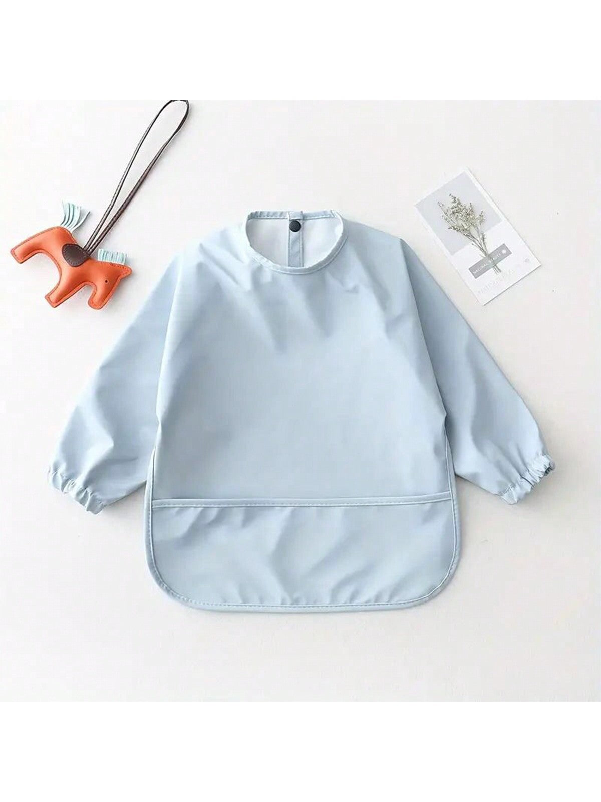 Long Sleeve Reversible Baby Bibs, Soft & Waterproof, Solid Color Feeding Smock Apron
