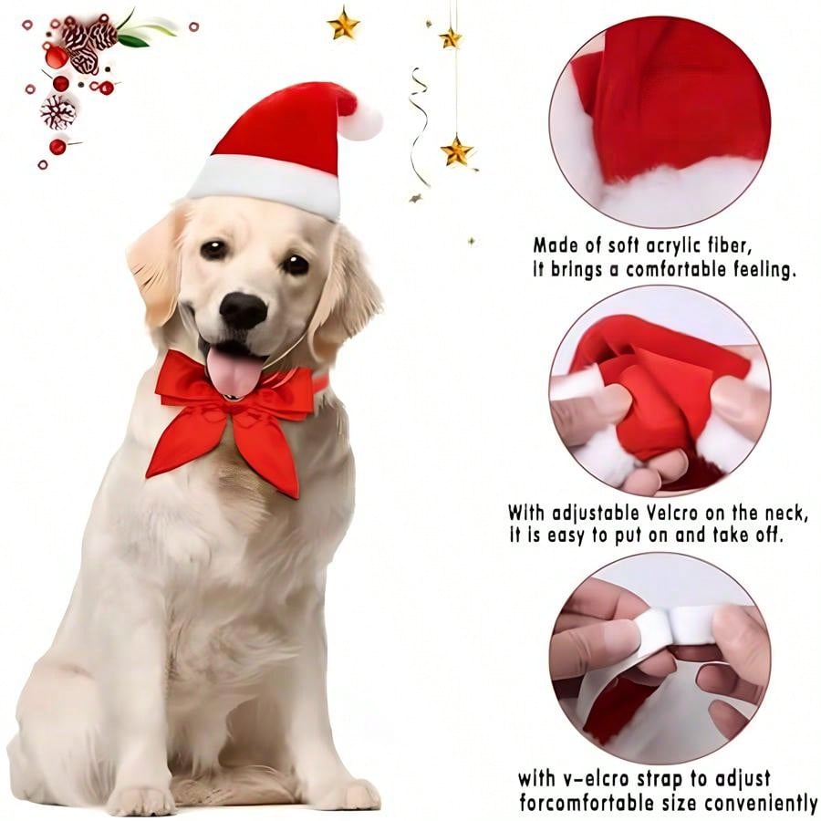 2 Pet Santa Hat And Bow Tie, Dog And Cat Costume Accessory Set, Hat Tie And Bell, Christmas Costume Gift For Puppy, Kitten, Pet Christmas Costume Gift