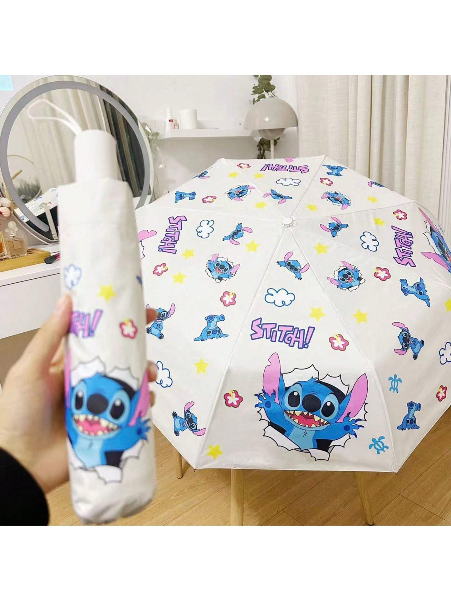 AOGER Stitch Cartoon Umbrella Cute Small UV Protection Umbrella Durable Rainproof Canopy - Automatic Opening, Foldable Design, Suitable For Sun And Rain Travel, Party, Birthday And Festival Ideal Choice - 1pc