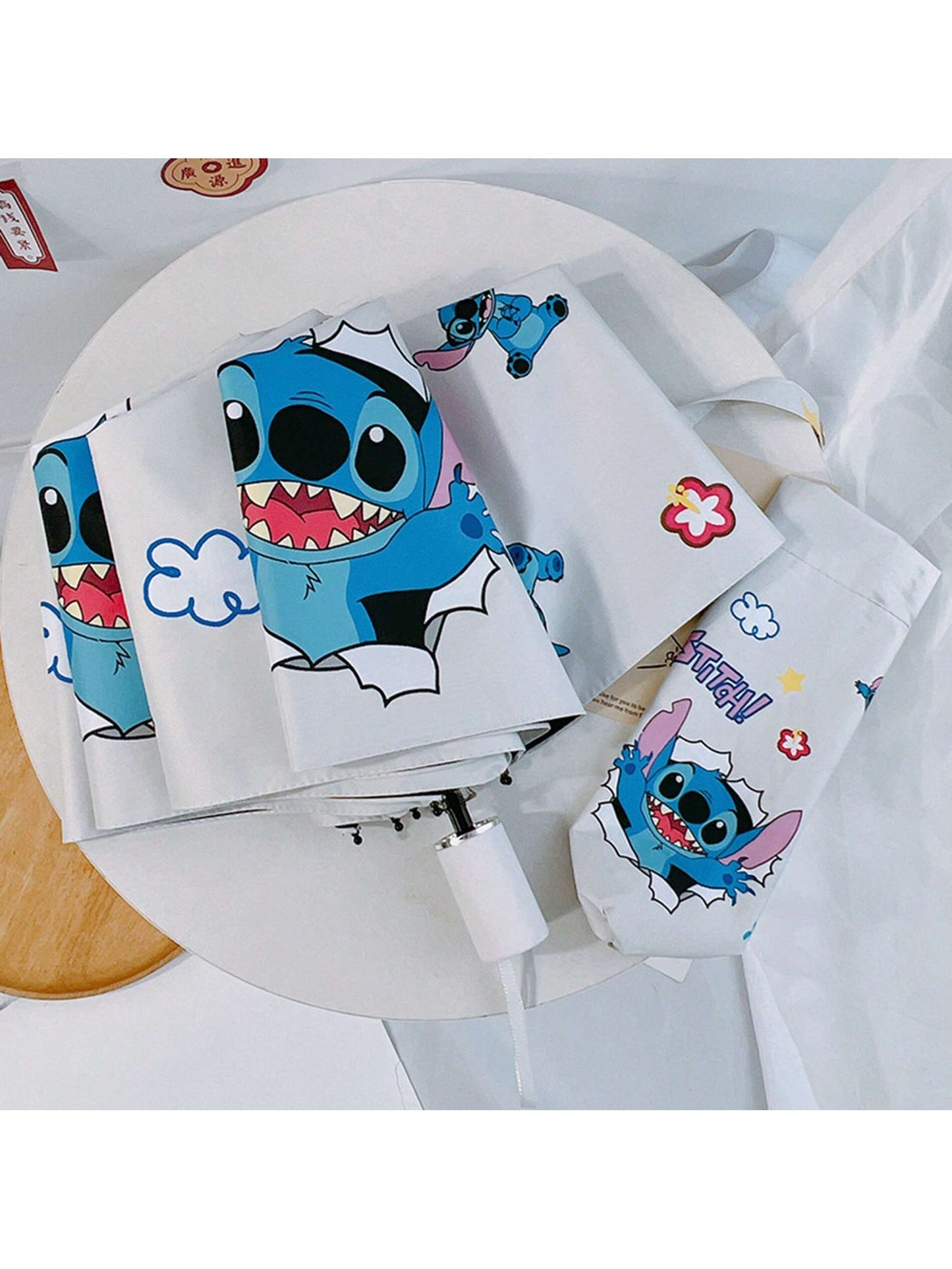 AOGER Stitch Cartoon Umbrella Cute Small UV Protection Umbrella Durable Rainproof Canopy - Automatic Opening, Foldable Design, Suitable For Sun And Rain Travel, Party, Birthday And Festival Ideal Choice - 1pc