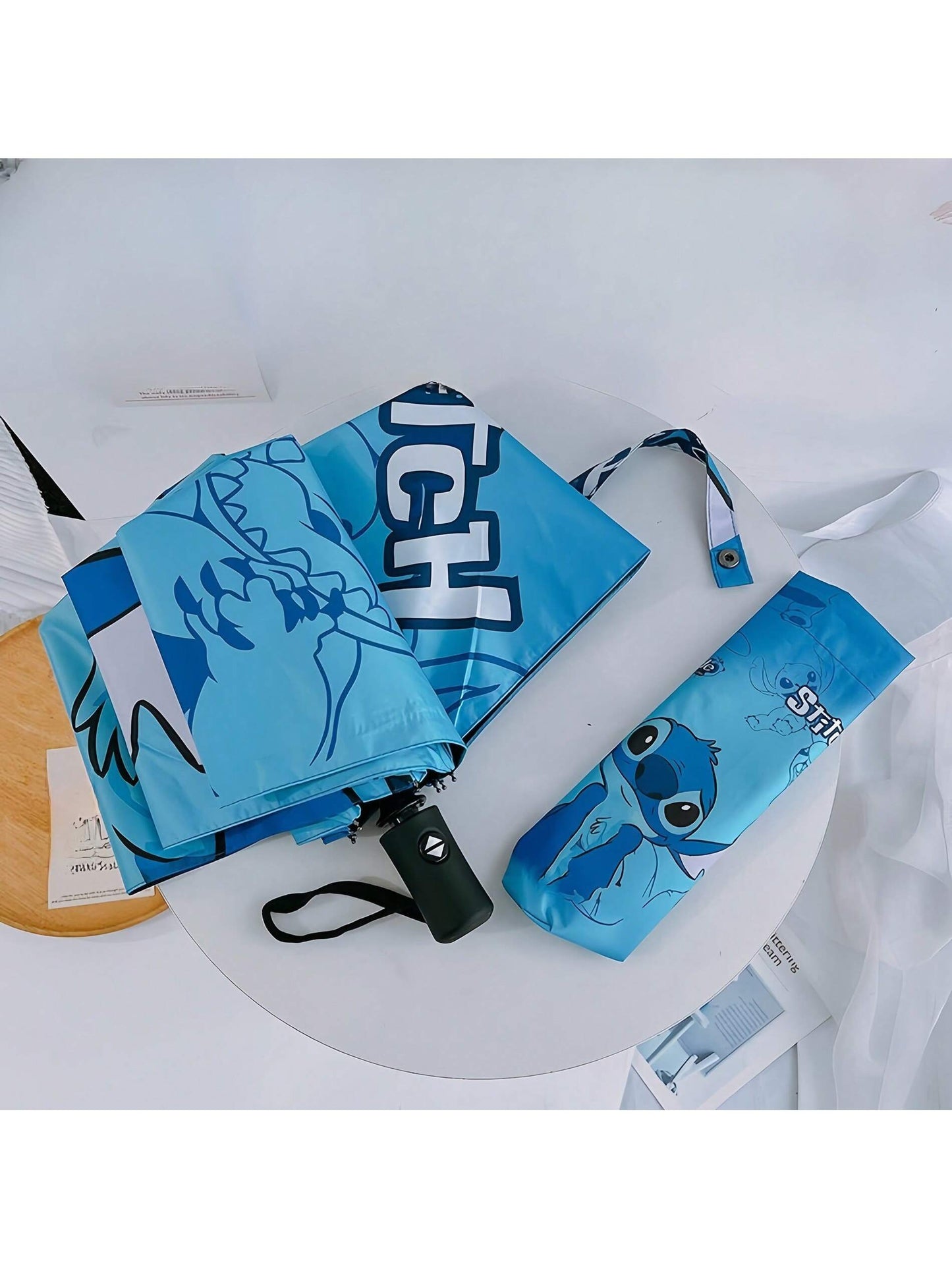 AOGER Stitch Cartoon Umbrella Cute Small UV Protection Umbrella Durable Rainproof Canopy - Automatic Opening, Foldable Design, Suitable For Sun And Rain Travel, Party, Birthday And Festival Ideal Choice - 1pc