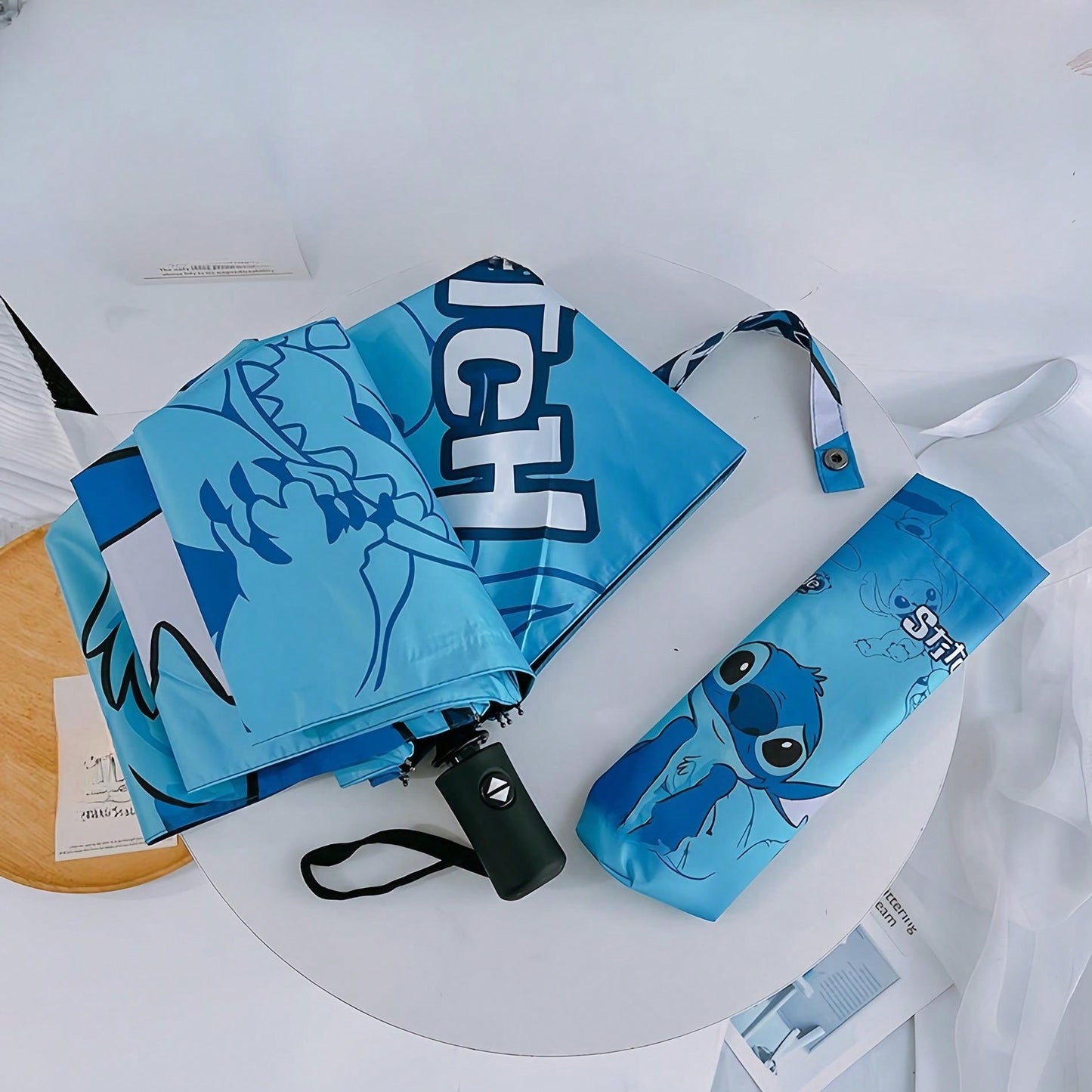 AOGER Stitch Cartoon Umbrella Cute Small UV Protection Umbrella Durable Rainproof Canopy - Automatic Opening, Foldable Design, Suitable For Sun And Rain Travel, Party, Birthday And Festival Ideal Choice - 1pc