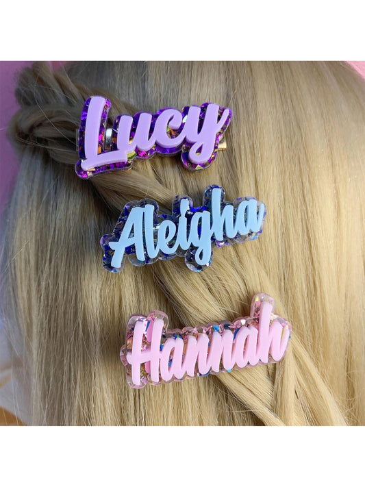 1pc Personalized Acrylic Letter Double Layer Pink Acrylic Name Alligator Hair Clip For Women, Bling Bling Birthday/Thanksgiving/Christmas Gift