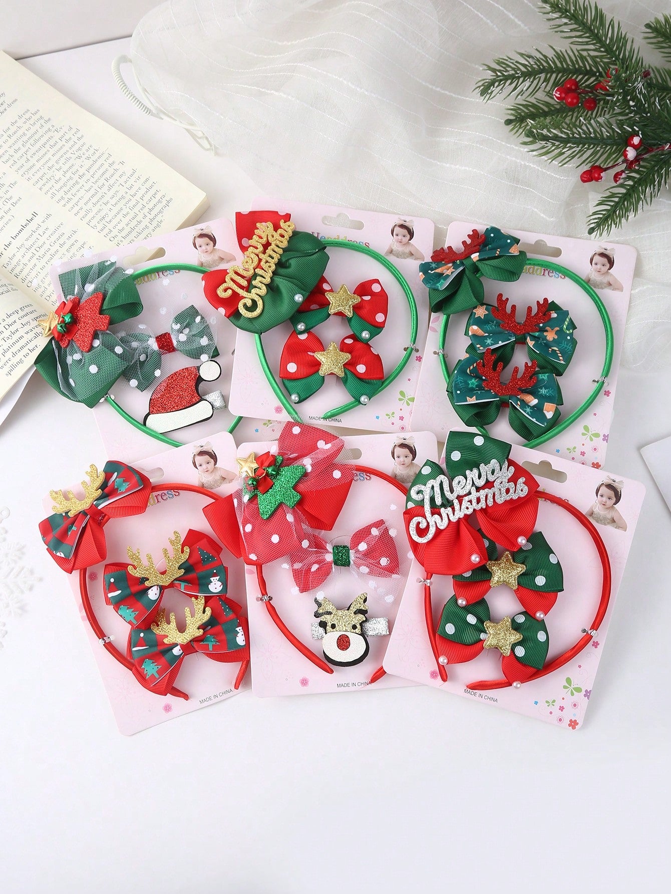 3pcs/Set Girls Christmas Hair Accessories - Cute Bow, Santa Claus, Snowman And Tree Patterns | Made Of Polyester And Iron | Perfect Holiday Gift