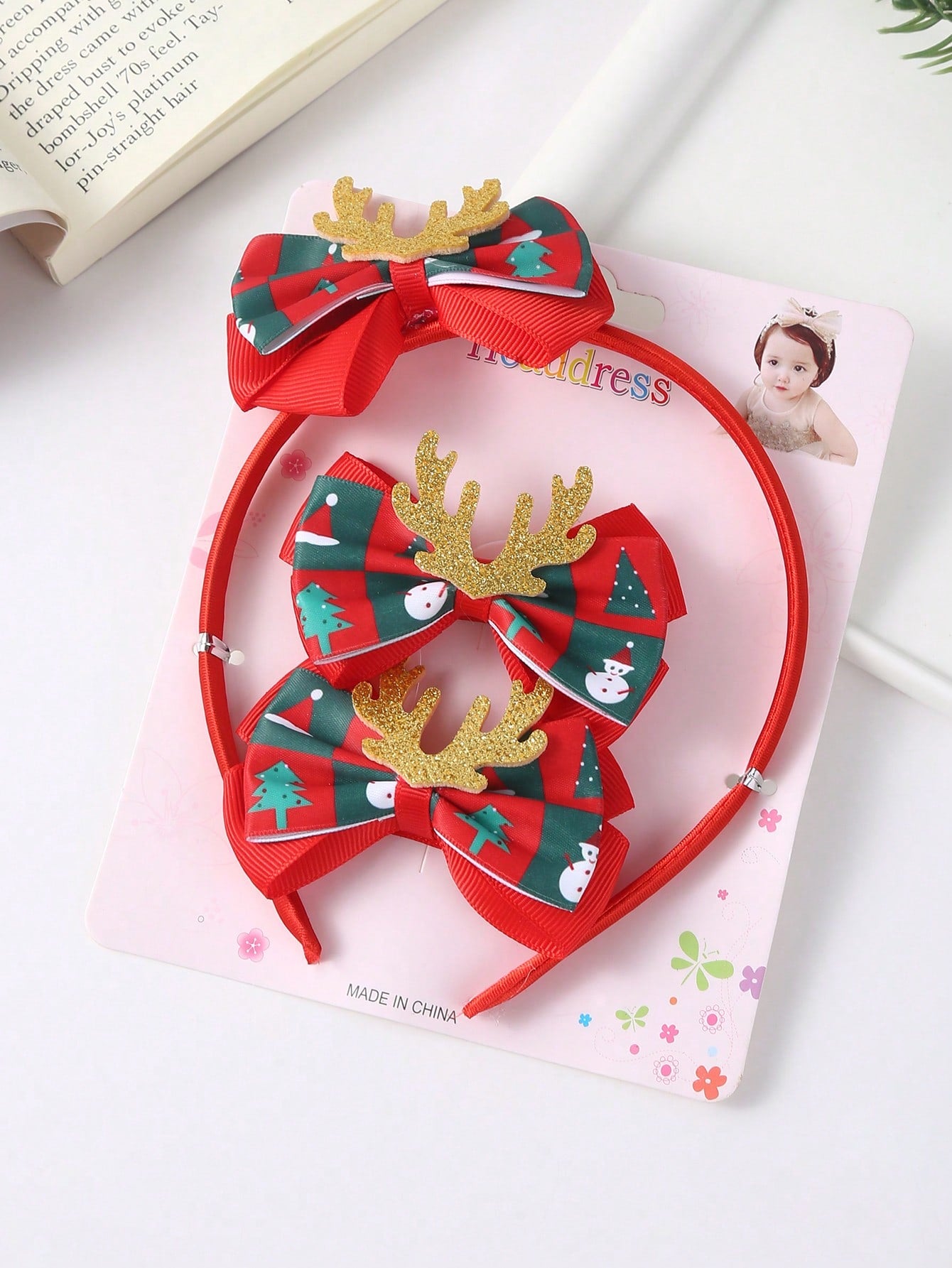 3pcs/Set Girls Christmas Hair Accessories - Cute Bow, Santa Claus, Snowman And Tree Patterns | Made Of Polyester And Iron | Perfect Holiday Gift