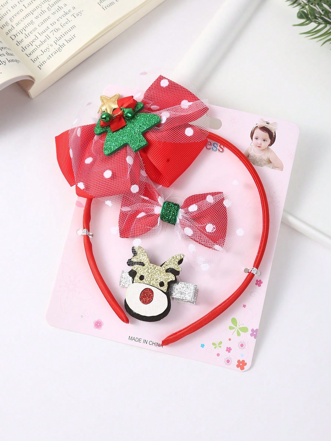 3pcs/Set Girls Christmas Hair Accessories - Cute Bow, Santa Claus, Snowman And Tree Patterns | Made Of Polyester And Iron | Perfect Holiday Gift
