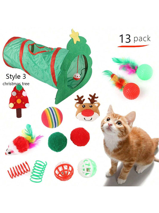 Christmas Cat Toy Gifts Bag Set Assorted Toys Variety Cat Christmas Toys Xmas Gift Set For Kitten Kitty(Randomly Match Products, Color Random)