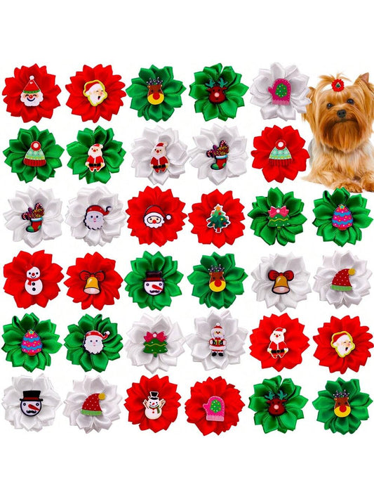 10pcs/Pack Pet Christmas Headpiece, Santa Claus & Snowman Design Hair Clips With Elastic For Pets