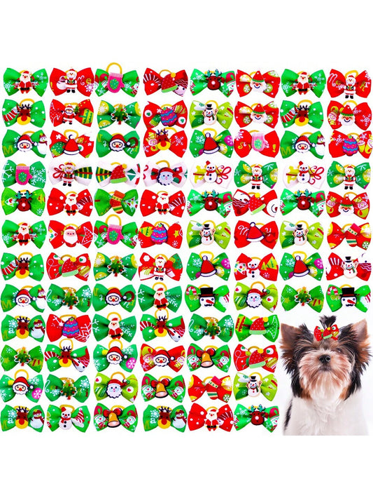 3pcs Random Color Christmas Puppy Cute & Fashionable Hair Accessories, Multielement Pet Headband