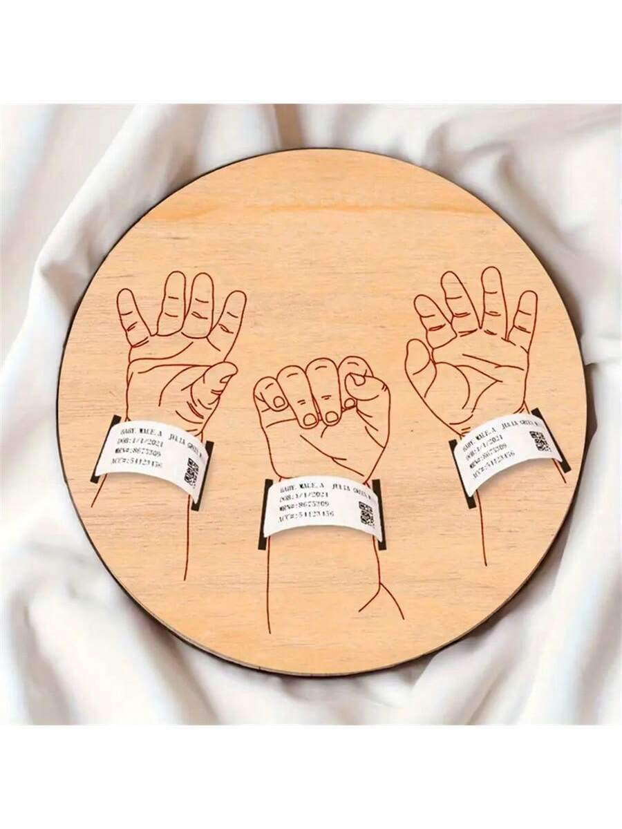 Newborn Hospital Bracelet Engraved Keepsake Holder, Personalized Baby Gift,Cut Wood Fiber Board, Memorial Pregnancy Wristband For Mother's Day & Father's Day, Suitable For Ages 14 Baby Shower Family Decorations Gifts