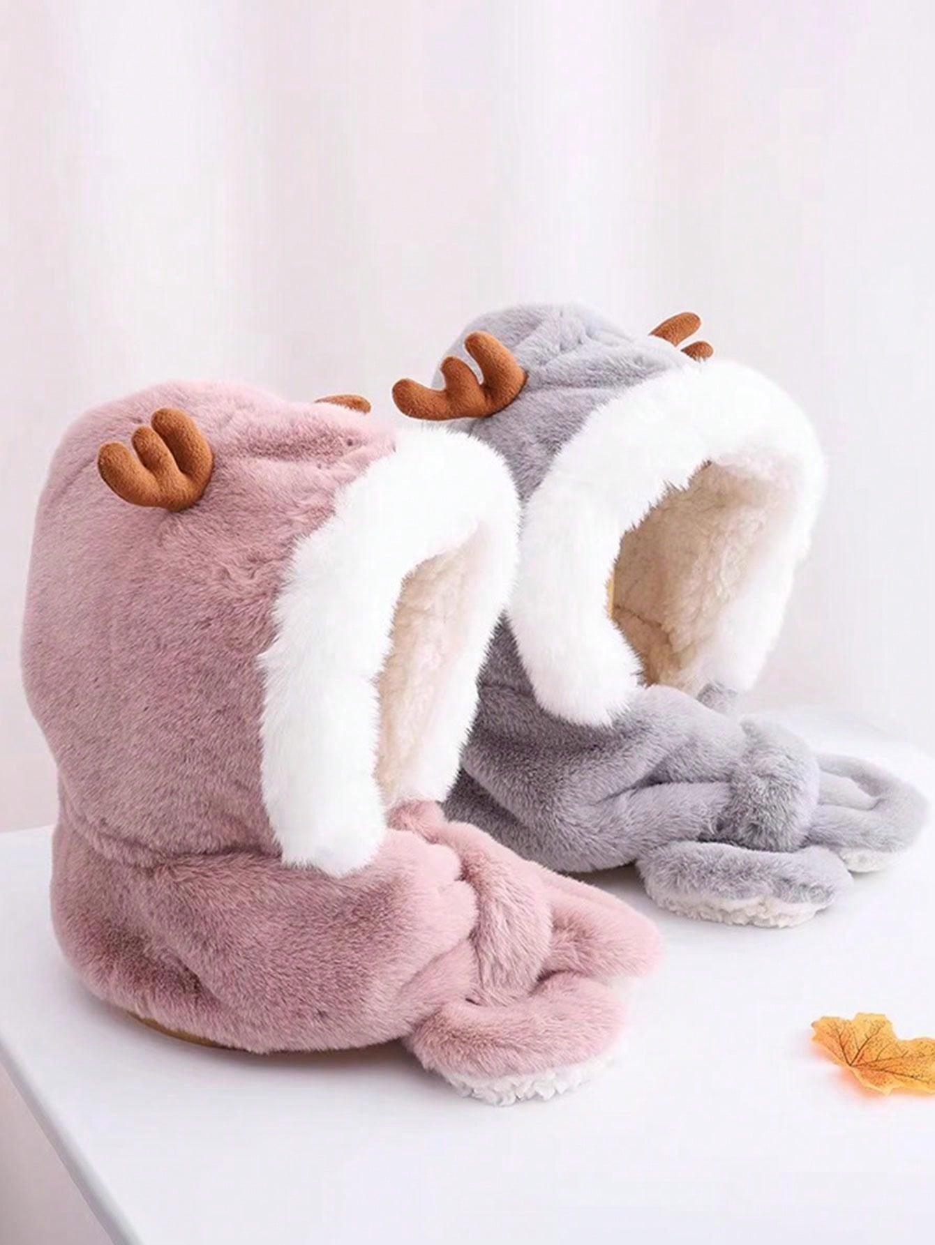 New Winter Deer Antler Hat, Cute Deer Antler Design, Hat And Scarf Integrated Set, Suitable For Autumn & Winter Everyday Wear, Deer Antlers Are Popular In Halloween And Christmas, Thickened And Warm Infant Hat, Windproof Fuzzy Hat For Boys And Girls