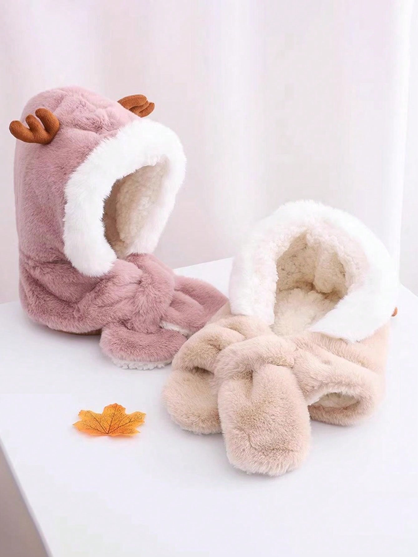 New Winter Deer Antler Hat, Cute Deer Antler Design, Hat And Scarf Integrated Set, Suitable For Autumn & Winter Everyday Wear, Deer Antlers Are Popular In Halloween And Christmas, Thickened And Warm Infant Hat, Windproof Fuzzy Hat For Boys And Girls