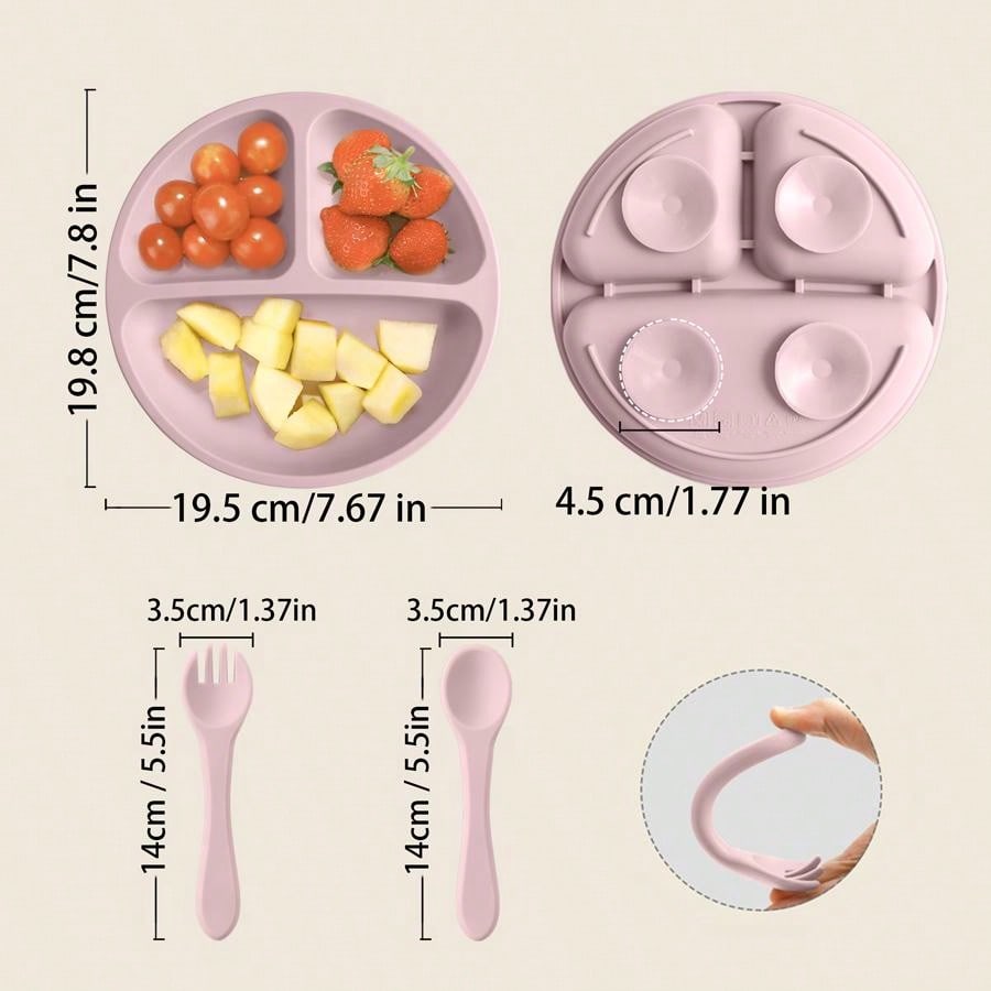 3PCS Personalized Customization Name Baby Food Storage Silicone Dishes For Baby Portable Fork Spoon Custom Sucker Dining Plate Baby Shower Family Decorations Gifts Winter Christmas Eve Gifts Back To School Winter Gift Ideas Boy Girl Valentine's Day