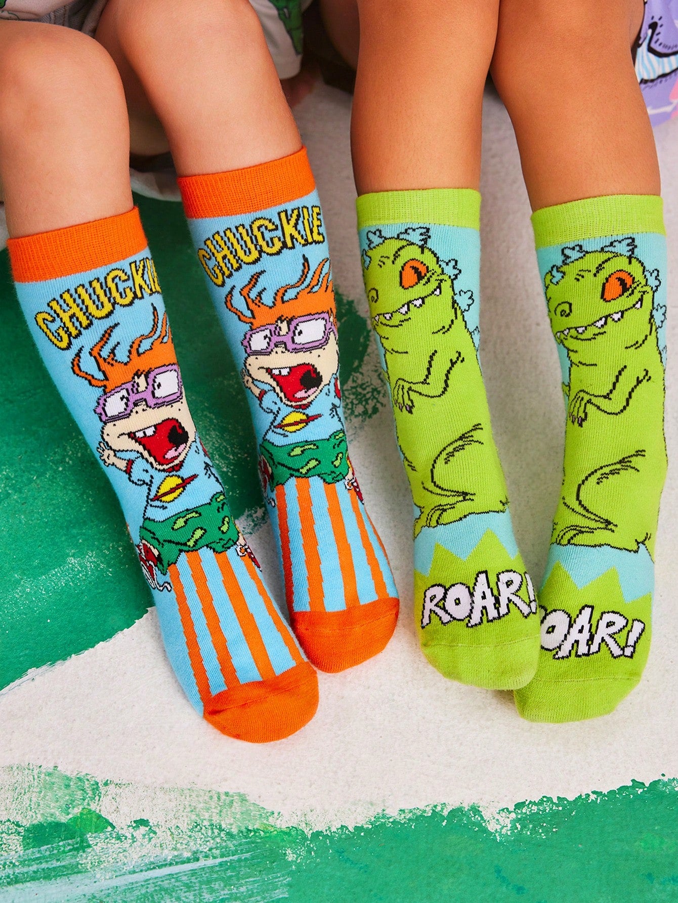 CoComelon X  2pairs Kids Cartoon Dinosaur & Puzzle Pattern Color Block Long Socks